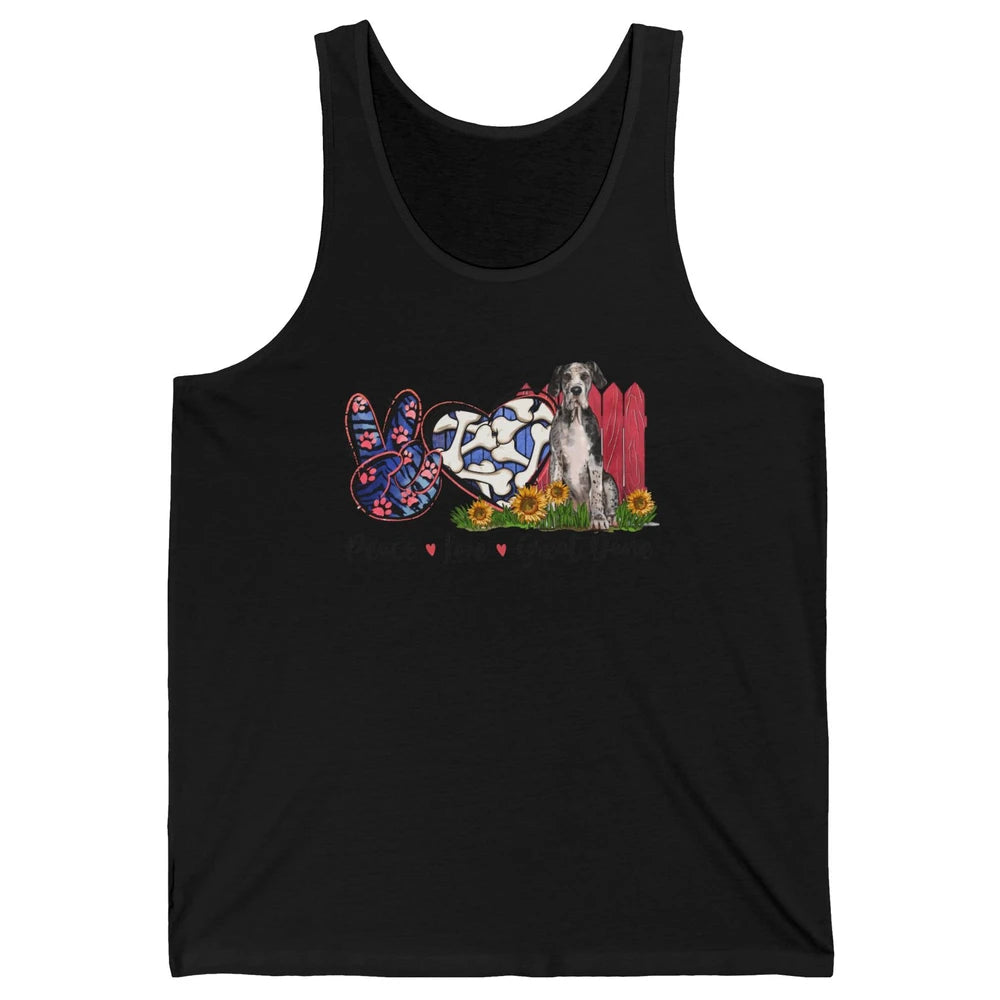 Peace Love Great Dane Sunflower Dog Mom Western Dog Mama Unisex Jersey Tank