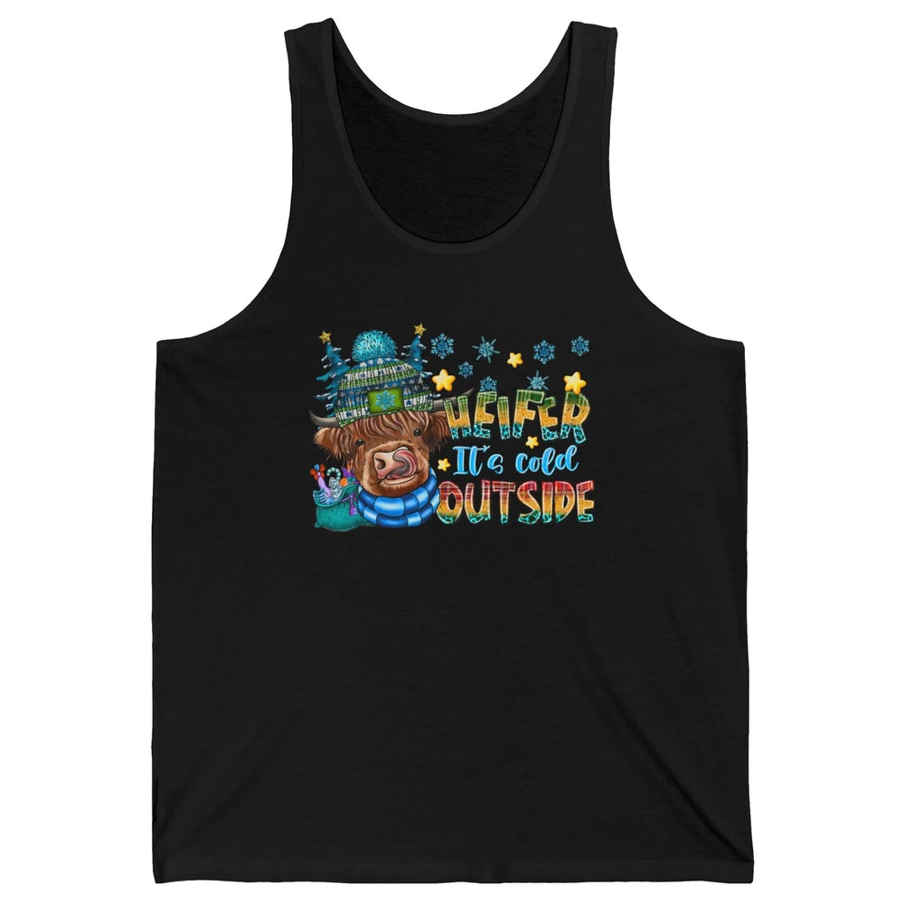 Retro Christmas Highland Cow Heifer It's Cold Outside Winter Unisex Jersey Tank
