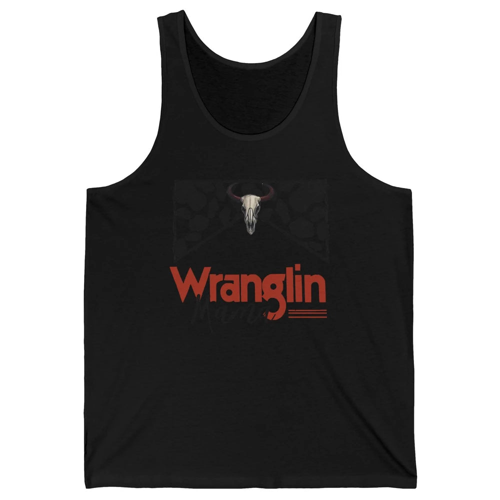 Retro Cowhide Bull Skull Wrangling Mama Western Country Girl Unisex Jersey Tank