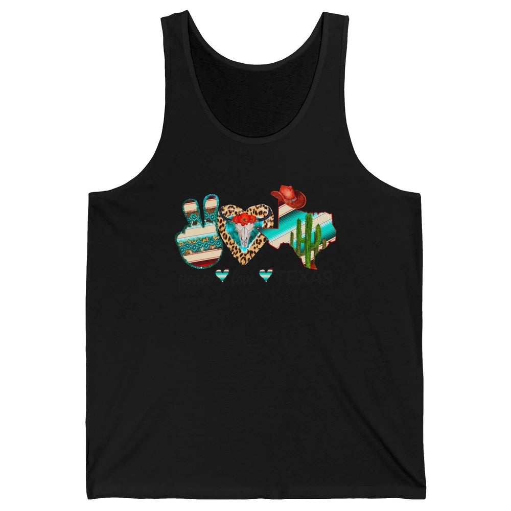 Peace Love Texas Cow Skull Western Country Cowboy Hat Cactus Unisex Jersey Tank