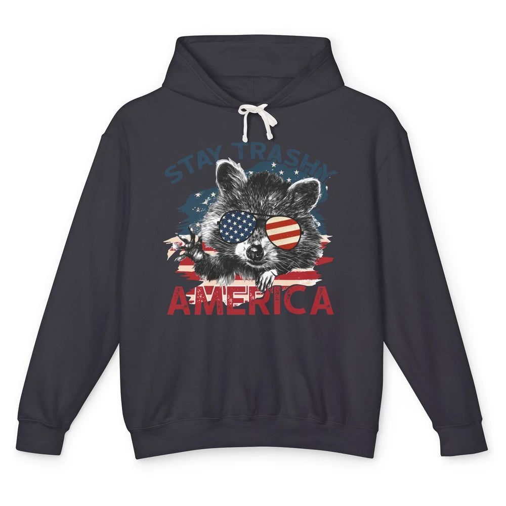 Raccoon US Flag Glasses Stay Trashy America Patriot Racoon Unisex Lightweight Hoodie