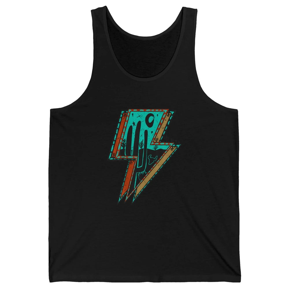 Retro Desert Cactus Night Turquoise Lightning Bolt Western Unisex Jersey Tank
