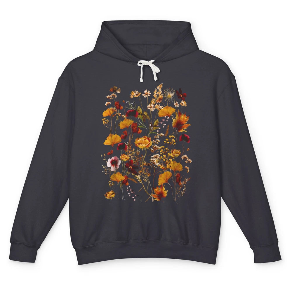 Pressed Flowers Plant Botanical Garden Wildflower Vintage Unisex Lightweight Hoodie