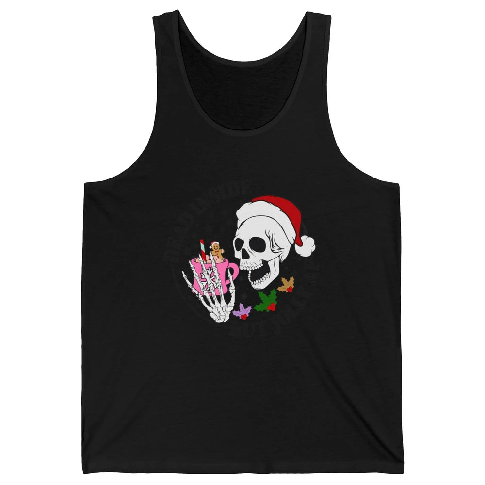 Christmas Skeleton Coffee Dead Inside But Jolly AF Christmas Unisex Jersey Tank