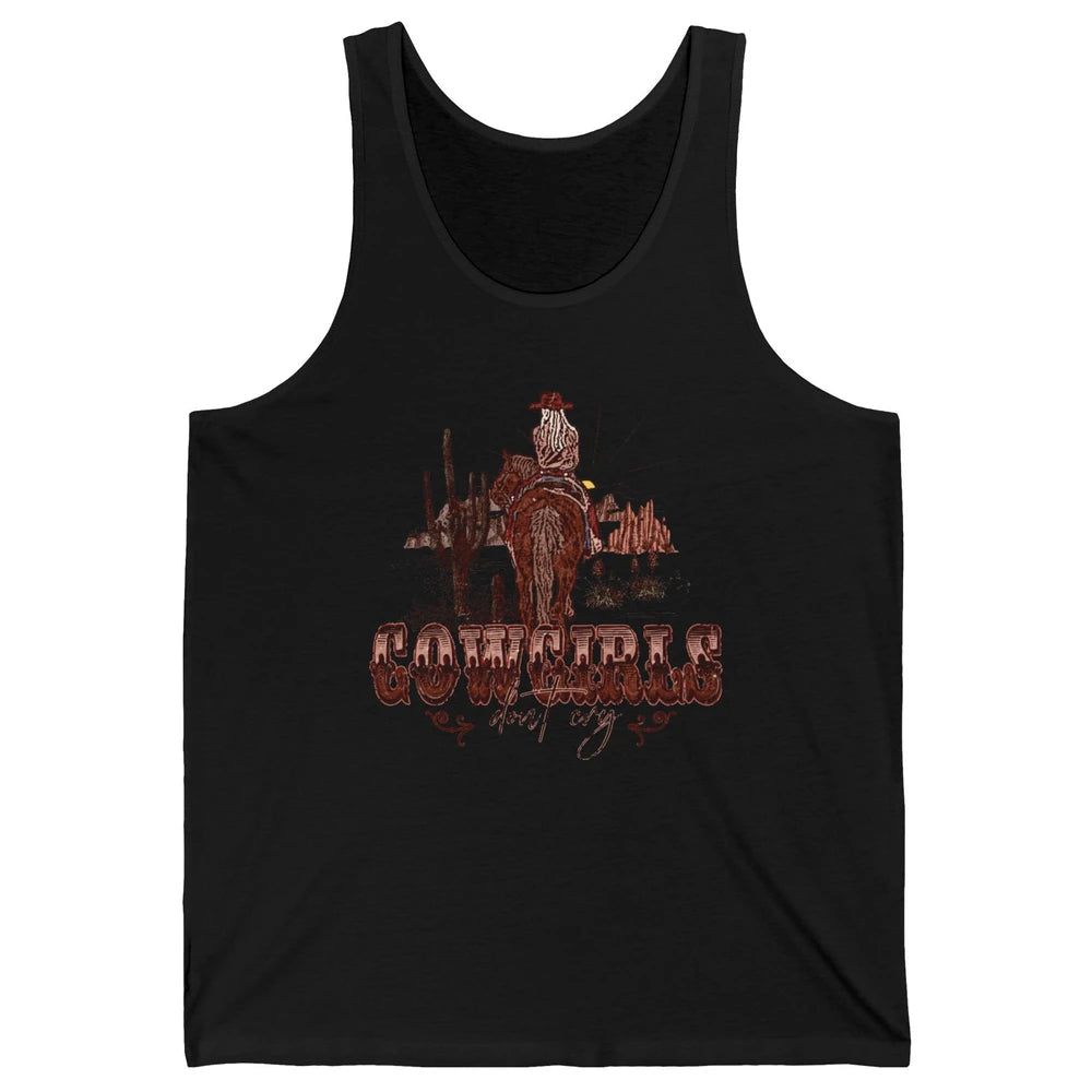 Retro Desert Cactus Cowgirl Don't Cry Western Country Rodeo Unisex Jersey Tank