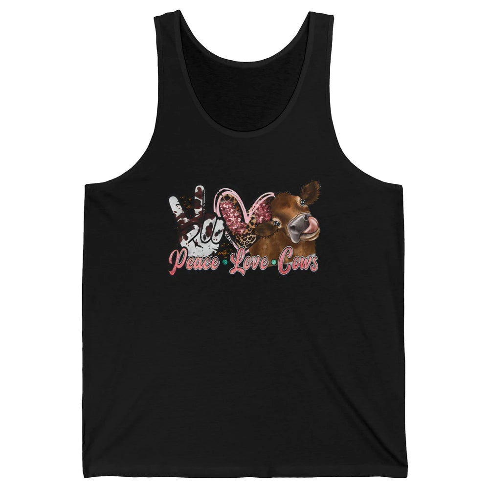 Peace Love Cows Farm Animals Western Cowhide Cow Lovers Gift Unisex Jersey Tank