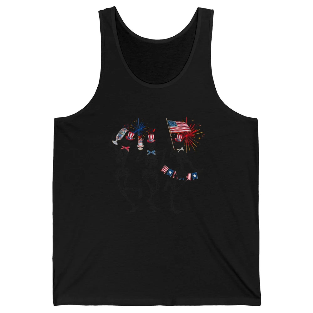 4th July Independence Day Dancing Skeletons America Flag Unisex Jersey Tank