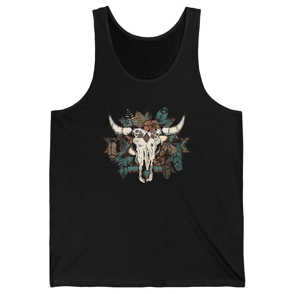 Retro Boho Bull Skull Aztec Desert Cactus Western Country Unisex Jersey Tank