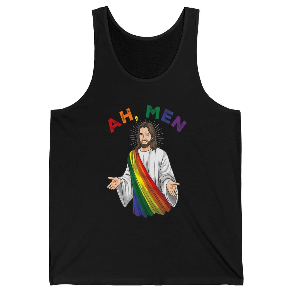 Ah Men LGBT Gay Pride Jesus Christian God Rainbow Flag Love Unisex Jersey Tank