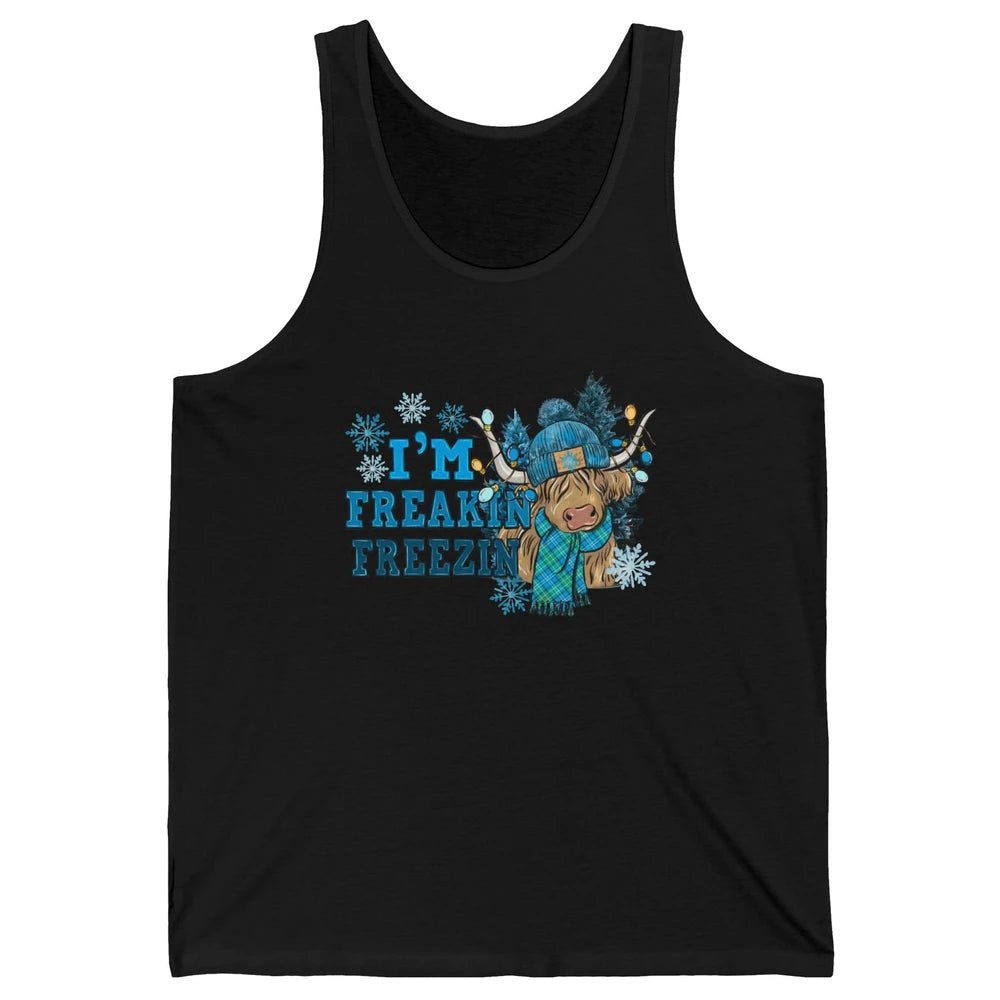 Funny Christmas Highland Cow I'm Freaking Freezing Western Unisex Jersey Tank