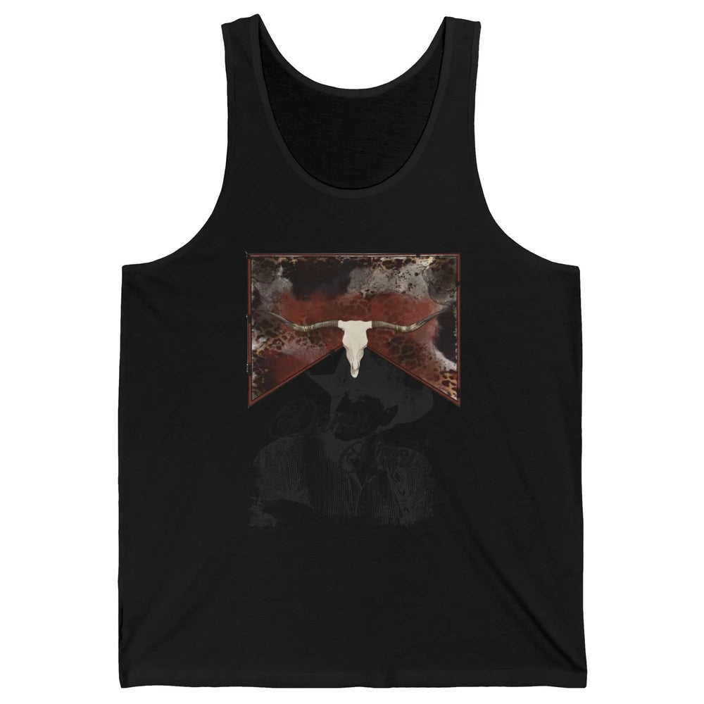 Retro Leopard Bull Skull Damn Strait Western Country Cowboy Unisex Jersey Tank