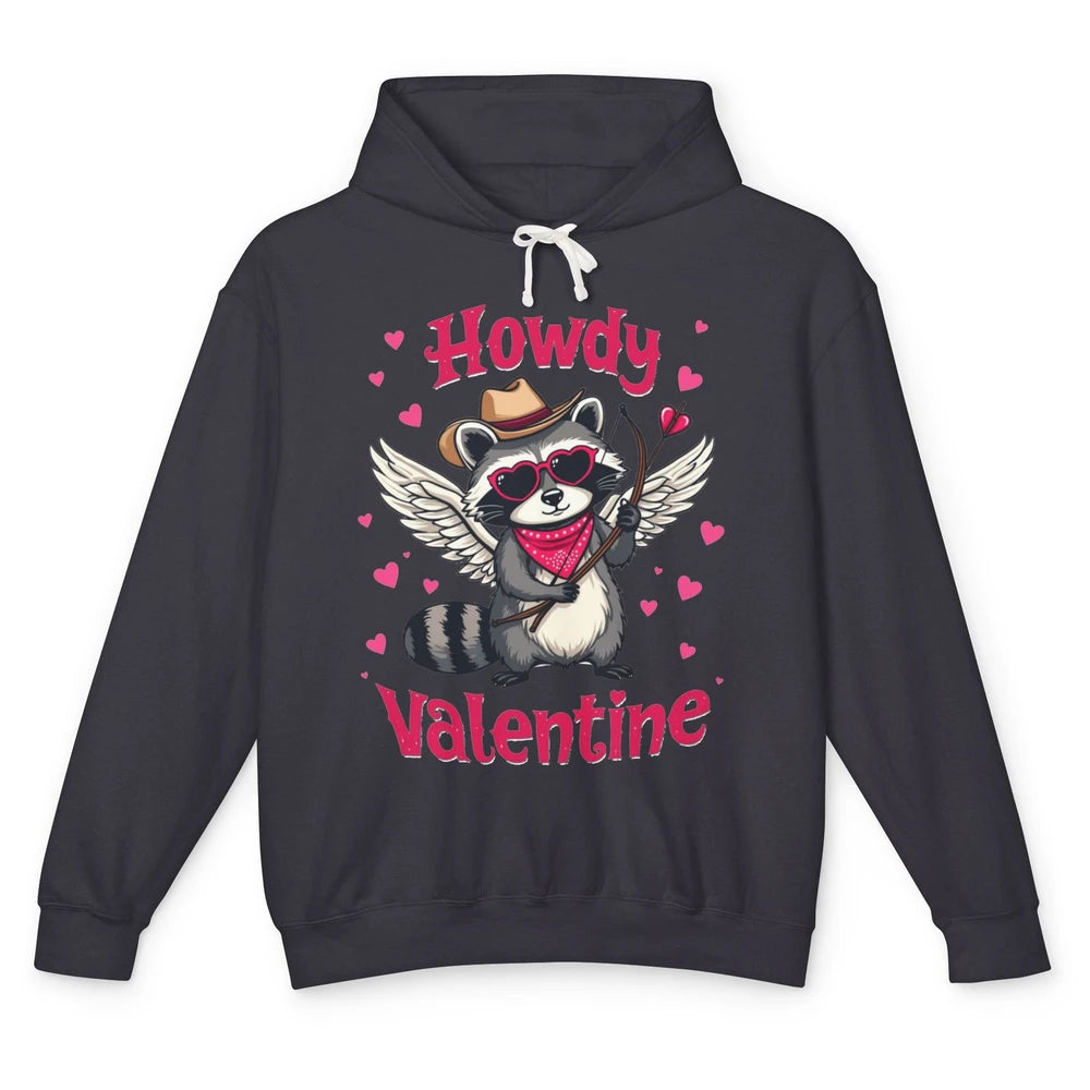Howdy Valentine Cowboy Hat Cupid Raccoon Funny Opossum Love Heart Cute Western Possum Rodeo Unisex Lightweight Hoodie
