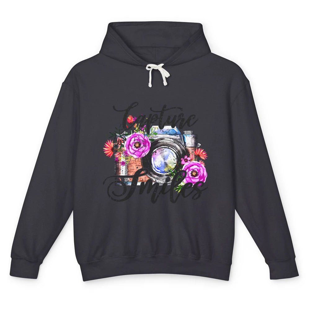Photography Day Capture Smiles Retro Floral Camera Traveller Unisex Lightweight Hoodie