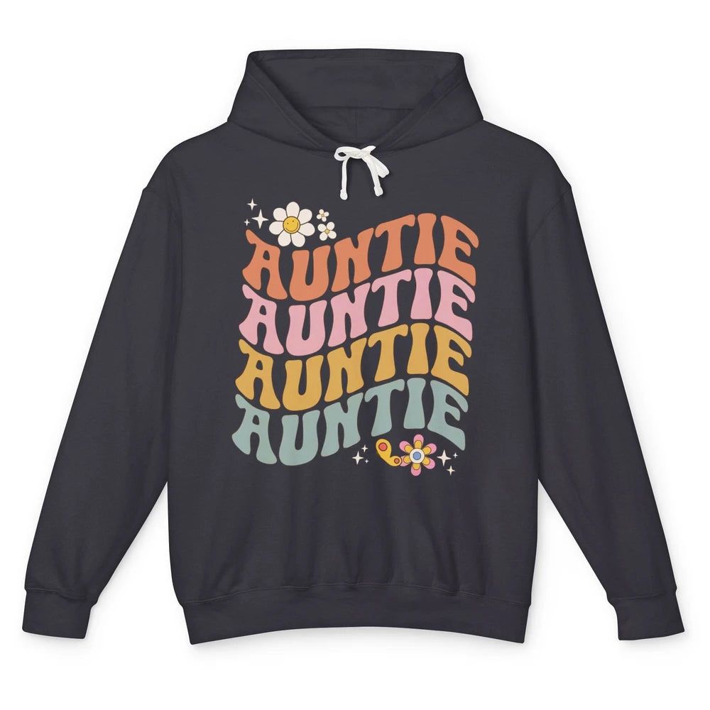 Retro Auntie Hippie Groovy Pregnancy Reveal Positive Mind Unisex Lightweight Hoodie