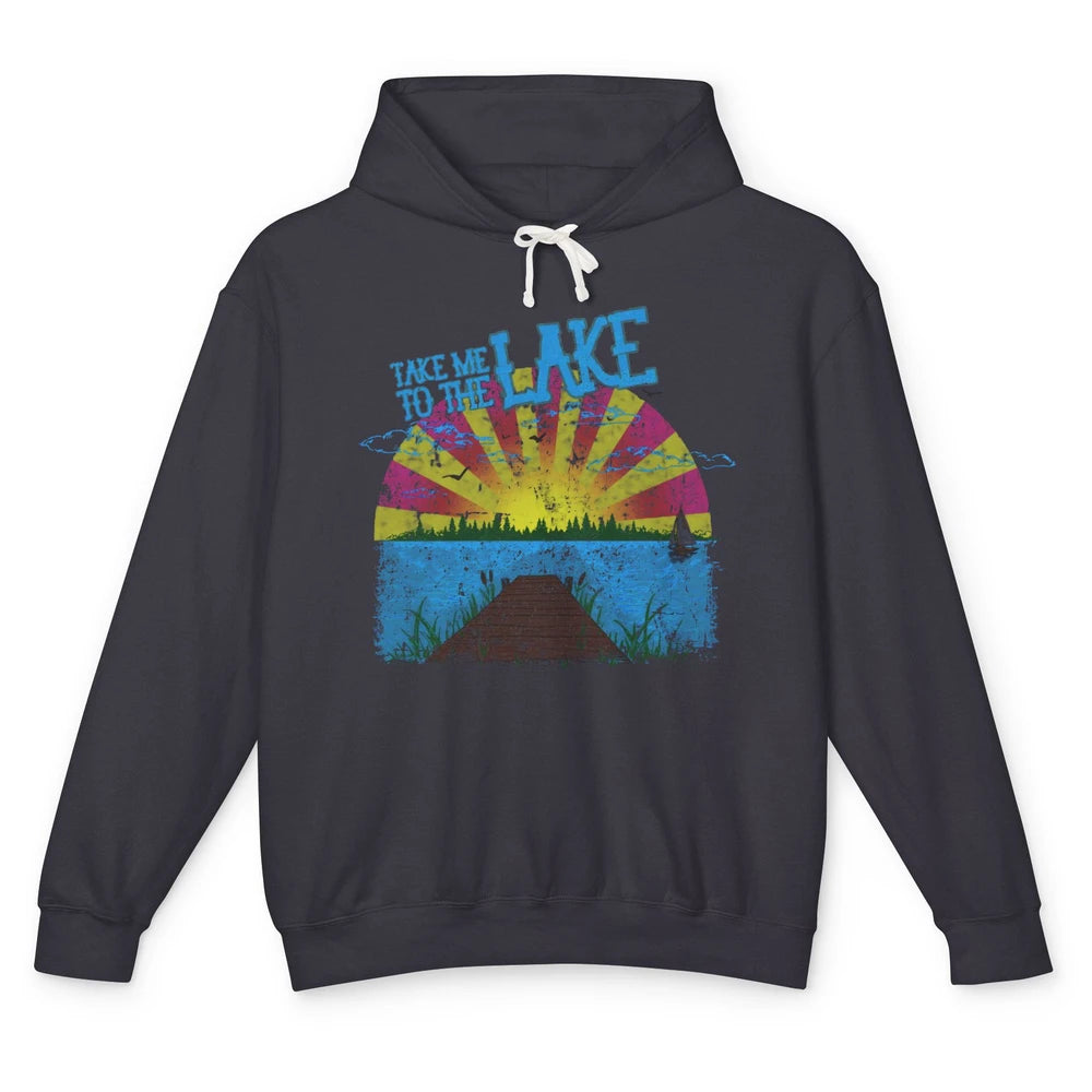 Retro Lake Life Take Me to the Lake Sunrise Summer Gift Unisex Lightweight Hoodie