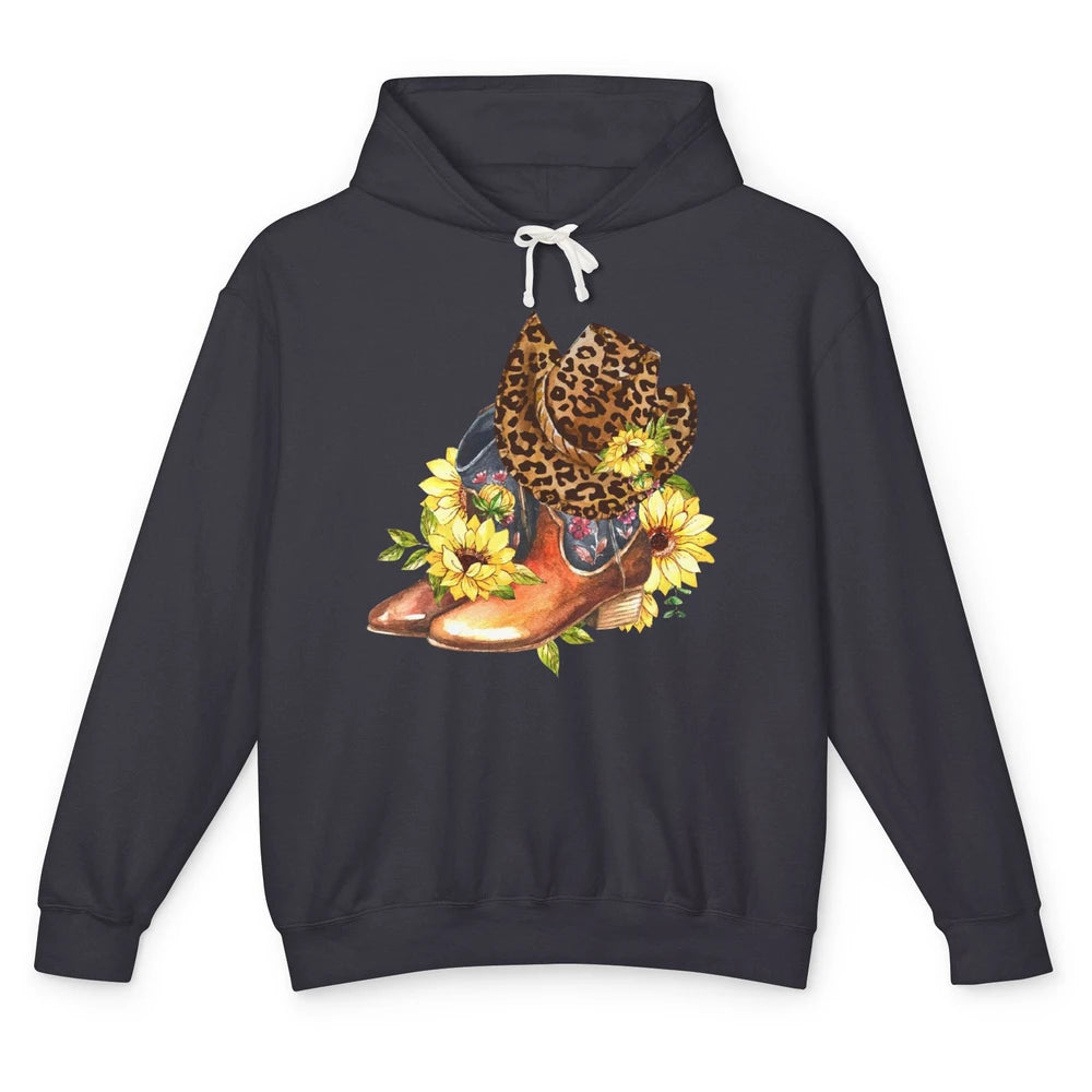 Retro Leopard Cowboy Boots Let's Go Girls Western Cowgirls Unisex Lightweight Hoodie
