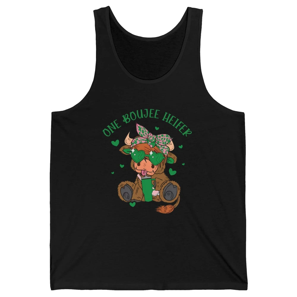 St Patricks Highland Cow One Boujee Heifer Shamrock St Paddy Unisex Jersey Tank