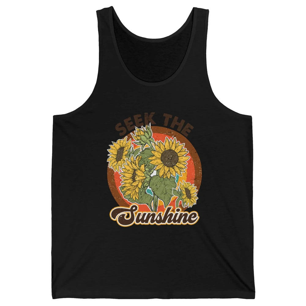 Retro Rainbow Sunflower Seek The Sunshine Peace Hippie Girl Unisex Jersey Tank