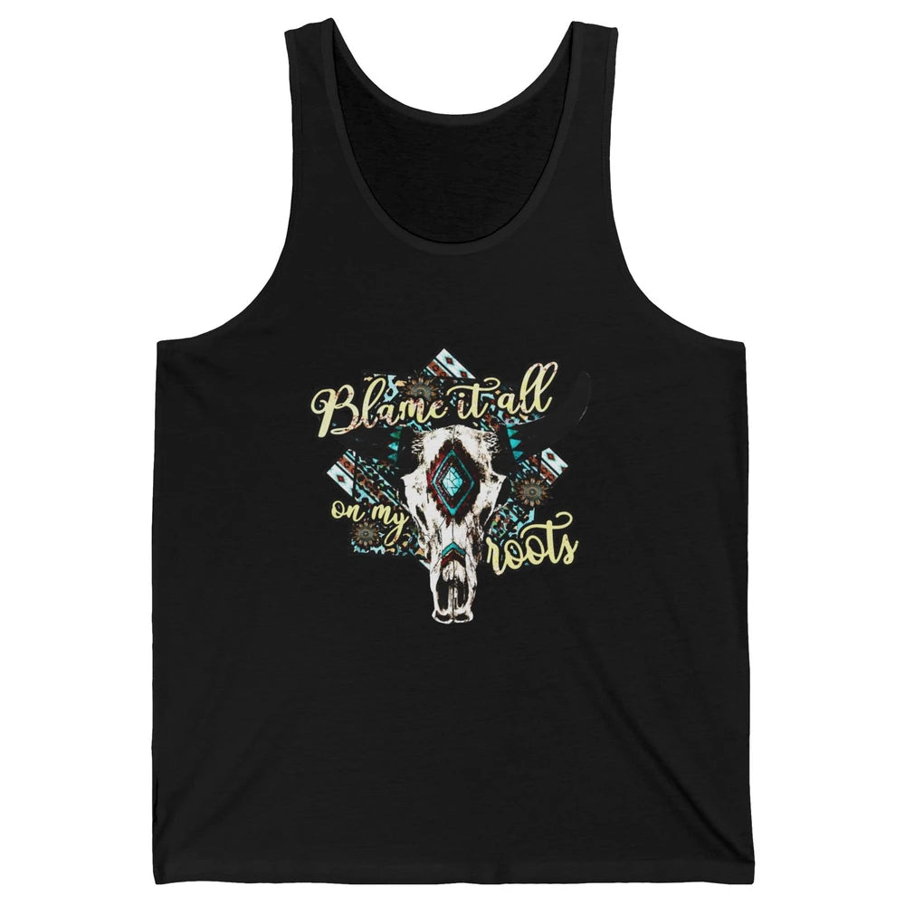 Retro Boot Blame It All On My Root Cow Skull Western Cowboy Unisex Jersey Tank