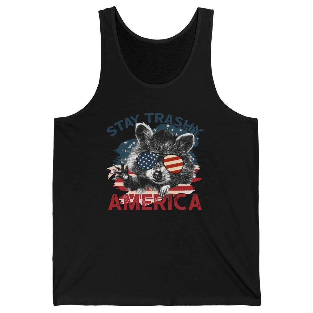 Raccoon US Flag Glasses Stay Trashy America Patriot Racoon Unisex Jersey Tank
