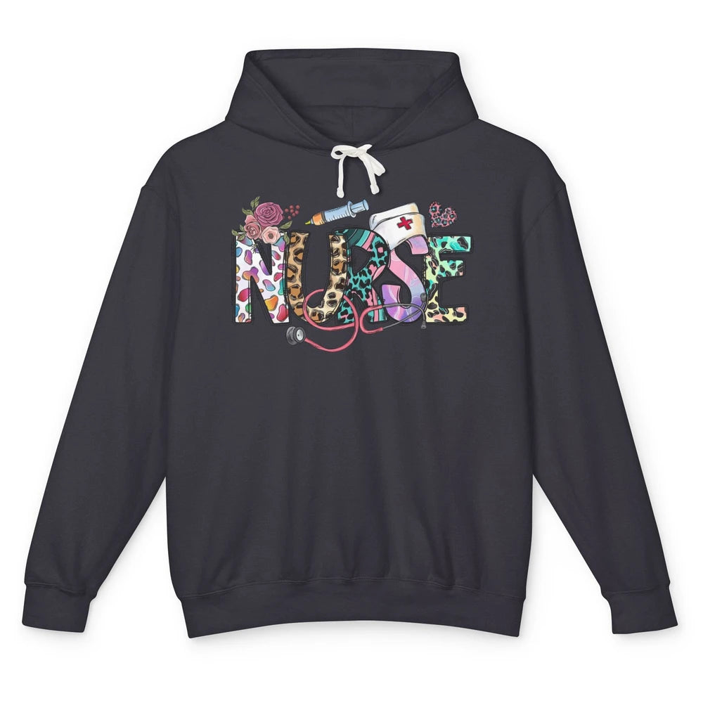 Nurse Life Nursing Registered Therapist Leopard Flower Boho Unisex Lightweight Hoodie