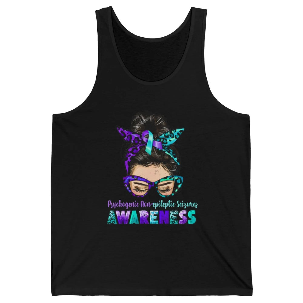Psychogenic Non-epileptic Seizures PNES Ribbon Messy Bun Mom Unisex Jersey Tank