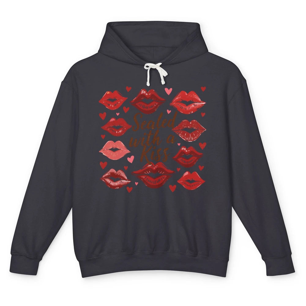 Sealed With A Kiss Sexy Red Lips Happy Valentine's Day Heart Love Unisex Lightweight Hoodie