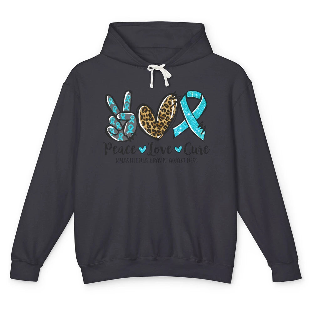 Myasthenia Gravis Awareness Ribbon Peace Love Cure Leopard Unisex Lightweight Hoodie