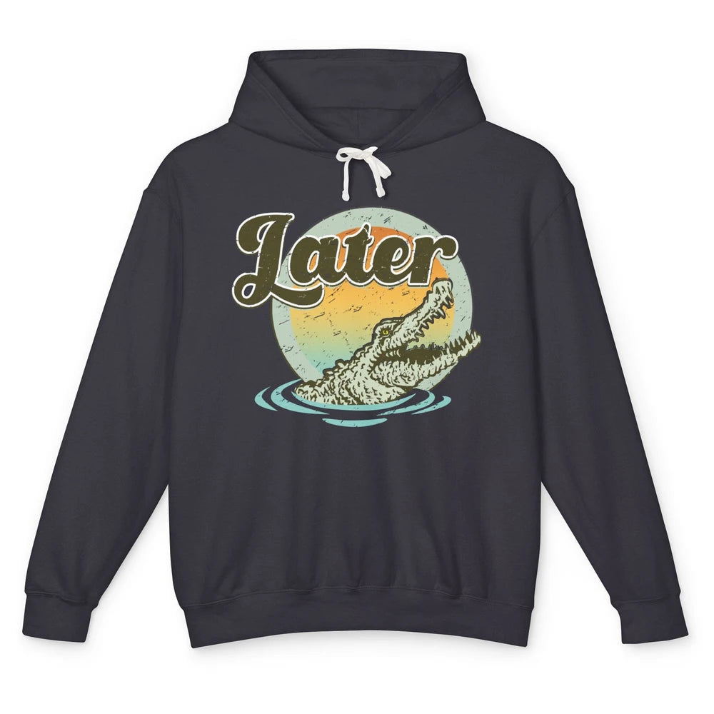Retro Crocodile Later Take Sunset Nature Lazy Crocodile Gift Unisex Lightweight Hoodie