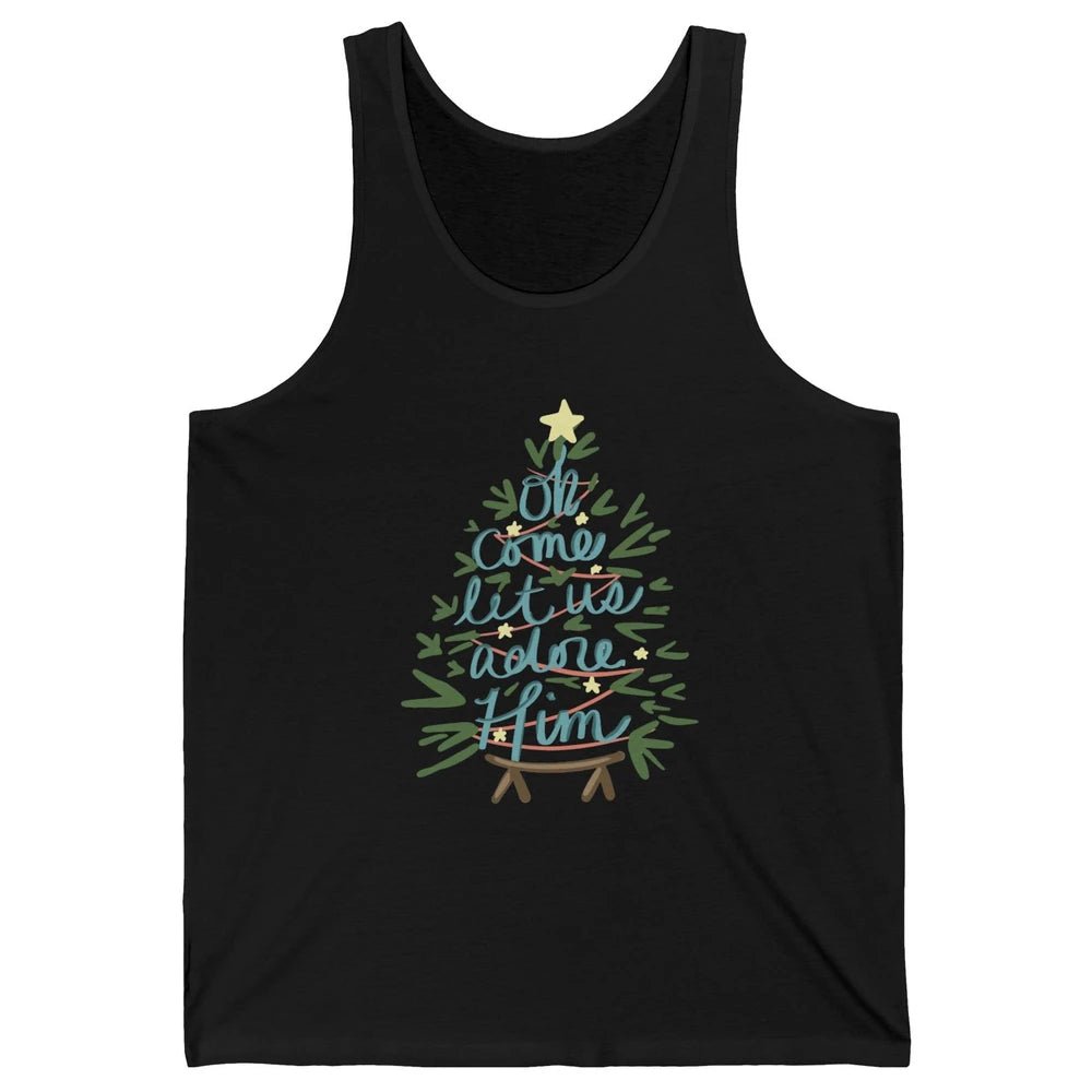 Oh Come Let Us Adore Him Groovy Christmas Tree Church Xmas Unisex Jersey Tank