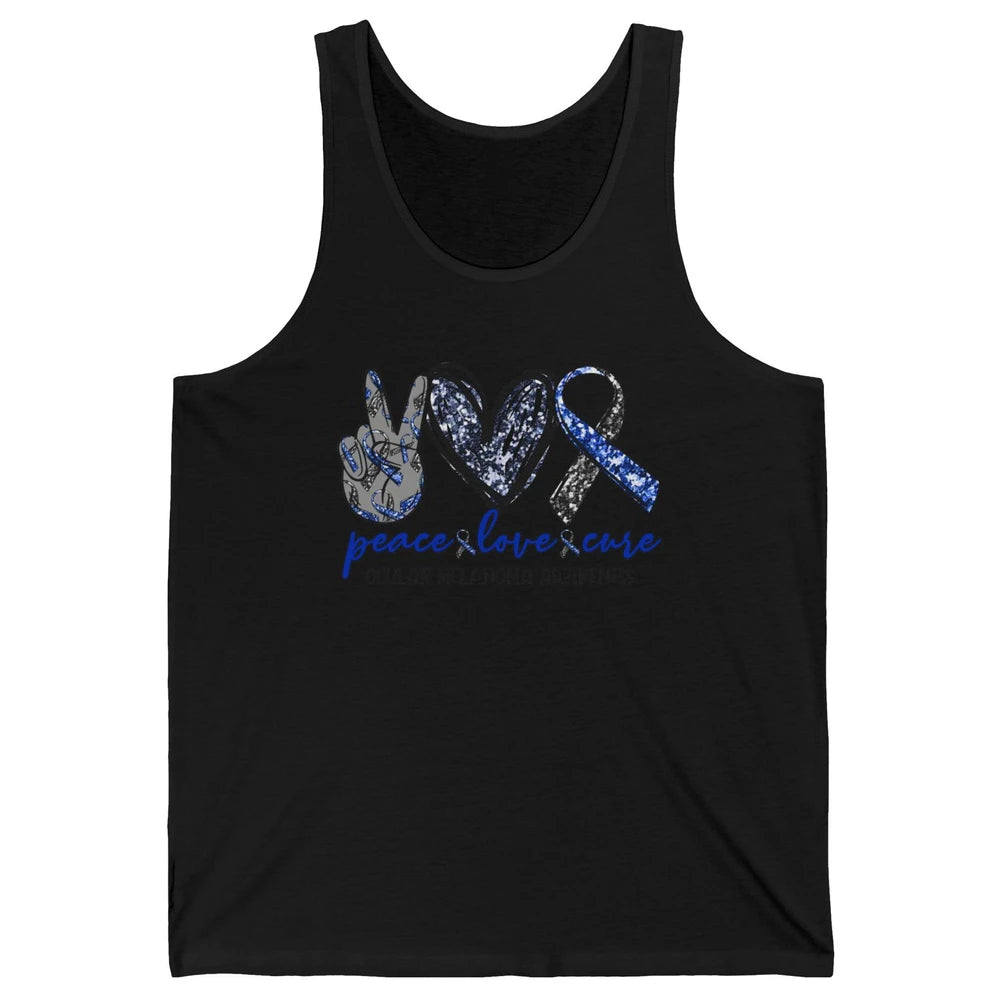 Ocular Melanoma Awareness Peace Love Cure Blue Ribbon Unisex Jersey Tank