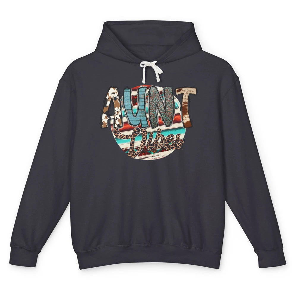 Retro Aunt Vibes Western Aunt Cowhide Leopard Auntie Gift Unisex Lightweight Hoodie