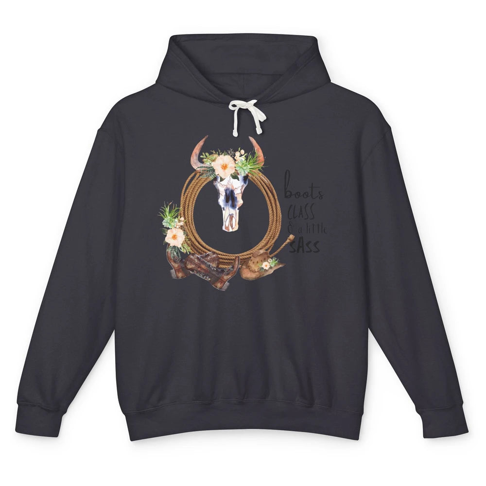 Retro Cowgirl Boots And Hat Boots Class A Little Sass Cowboy Unisex Lightweight Hoodie