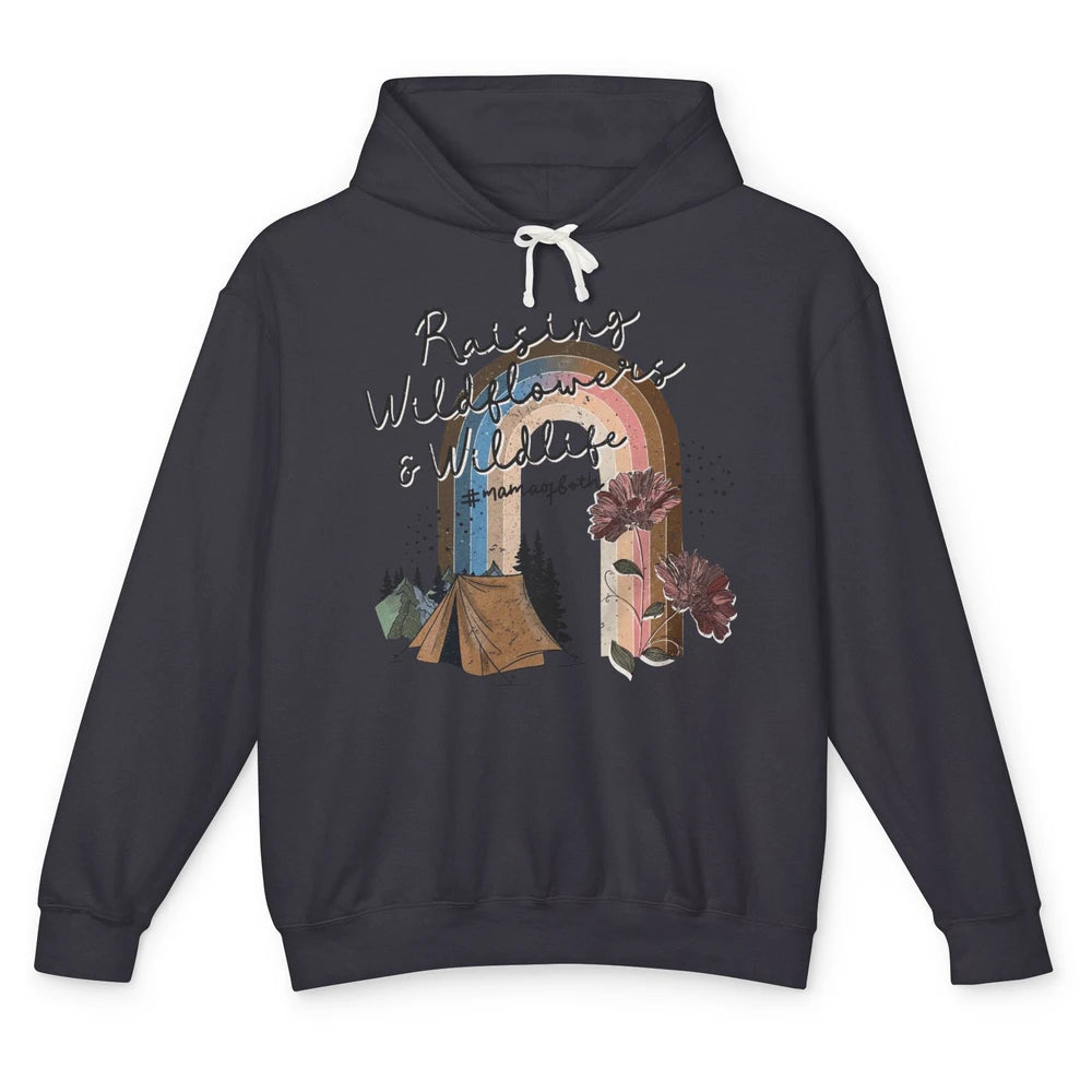 Raising Wildflowers & Wildlife Mama Of Both Retro Boho Mama Unisex Lightweight Hoodie