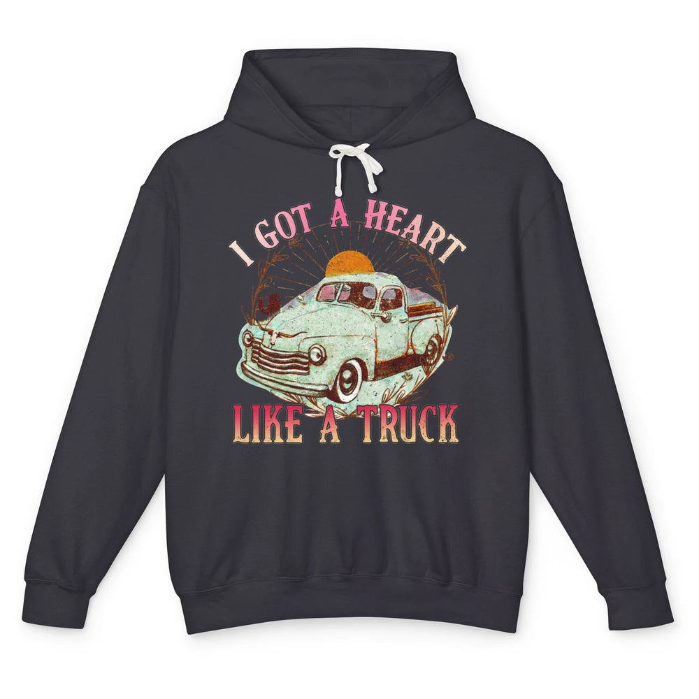Retro Desert Sunset Truck I Got A Heart Like A Truck Western Unisex Lightweight Hoodie