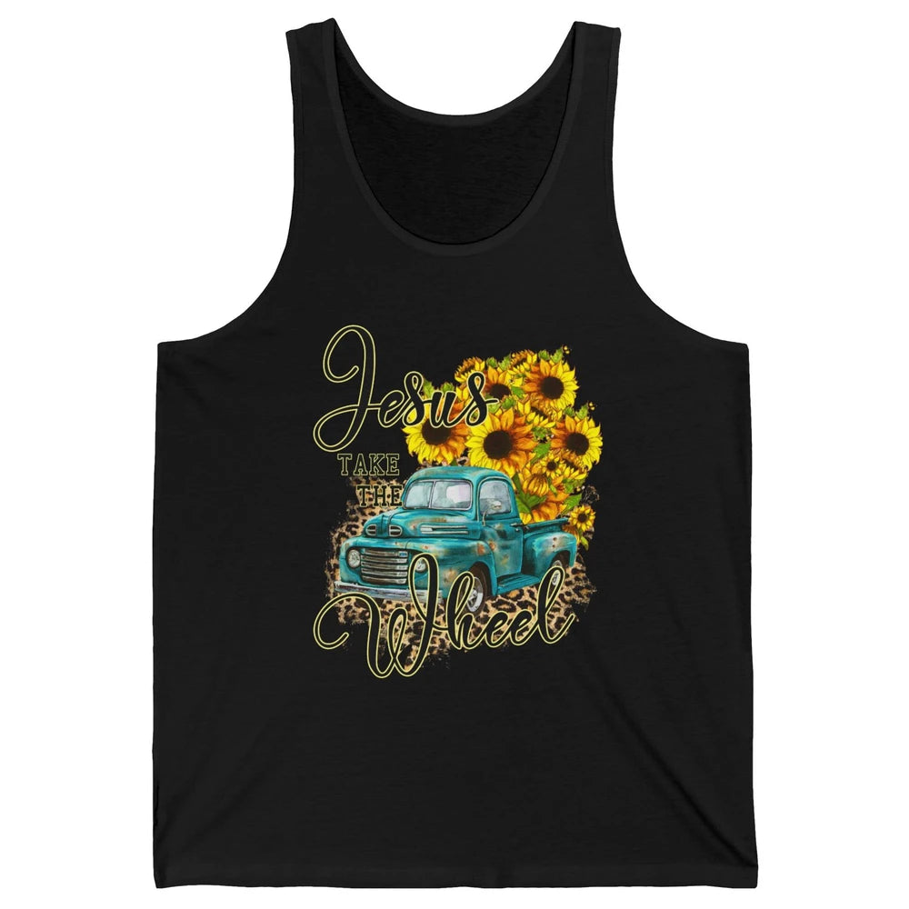 Sunflower Jesus Take The Wheel Christian Gift Leopard Print Unisex Jersey Tank