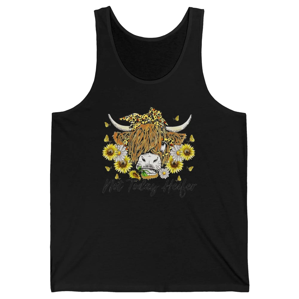 Not Today Heifer Highland Cow Leopard Sunflower Farm Animal Unisex Jersey Tank