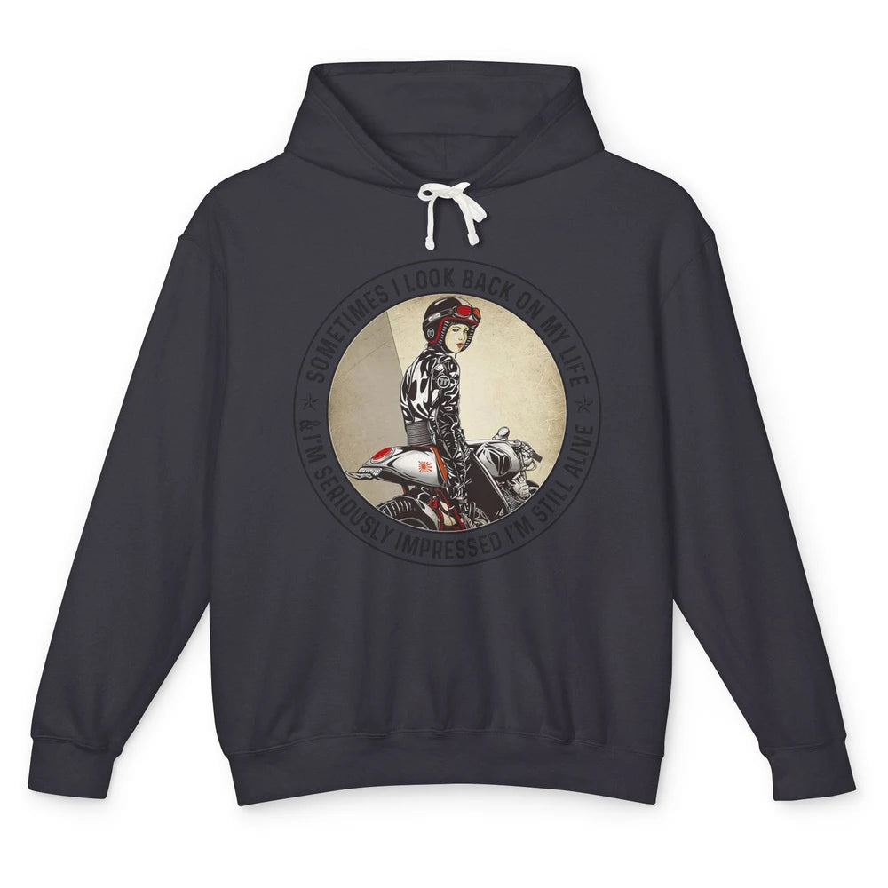 Retro Biker Sometimes I Look Back On My Life Motorcycle Gift Unisex Lightweight Hoodie