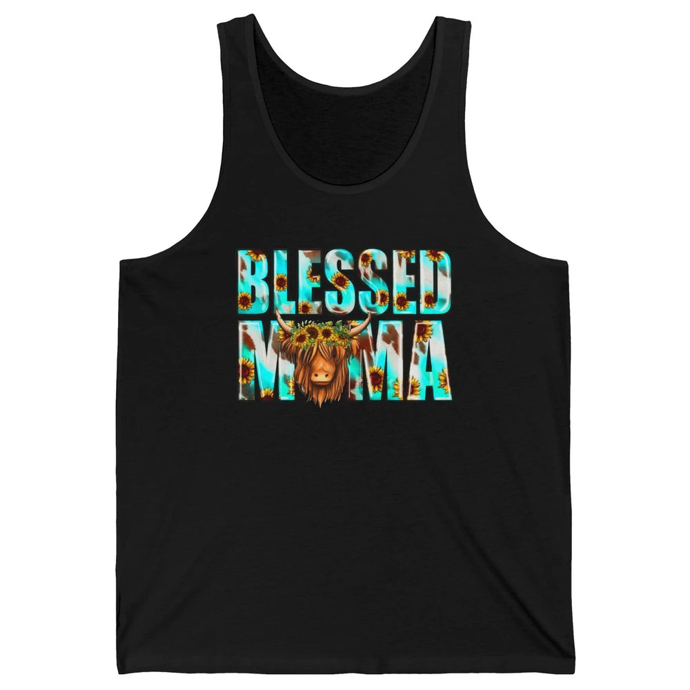 Retro Sunflower Highland Cow Blessed Mama Western Cow Mama Unisex Jersey Tank
