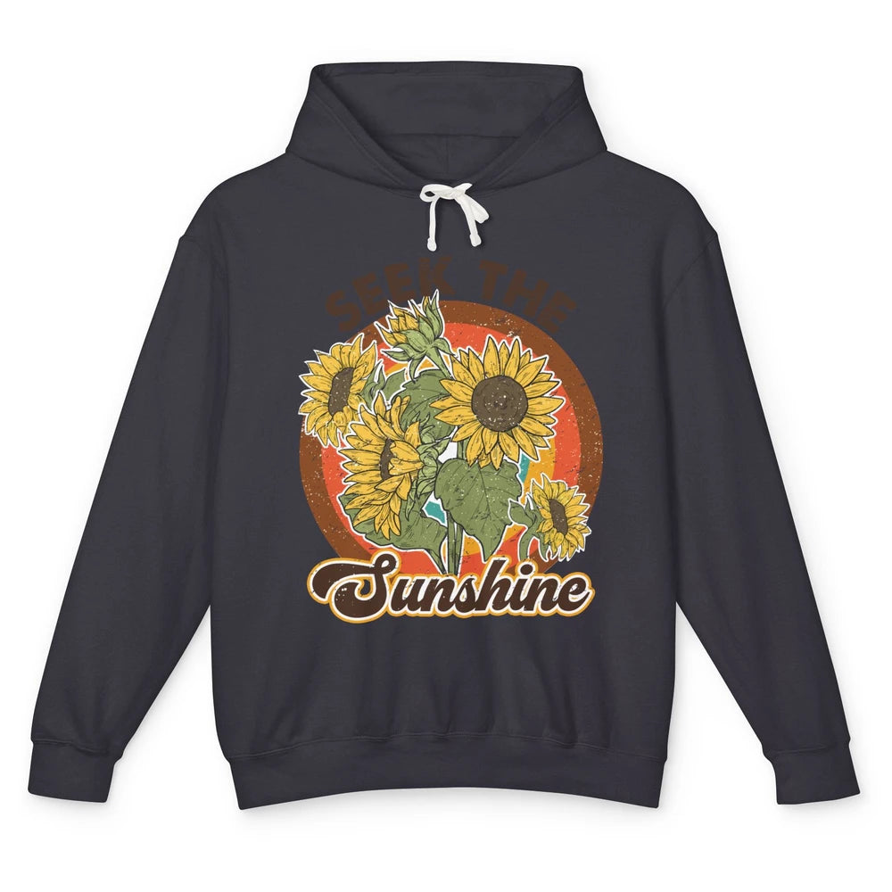 Retro Rainbow Sunflower Seek The Sunshine Peace Hippie Girl Unisex Lightweight Hoodie