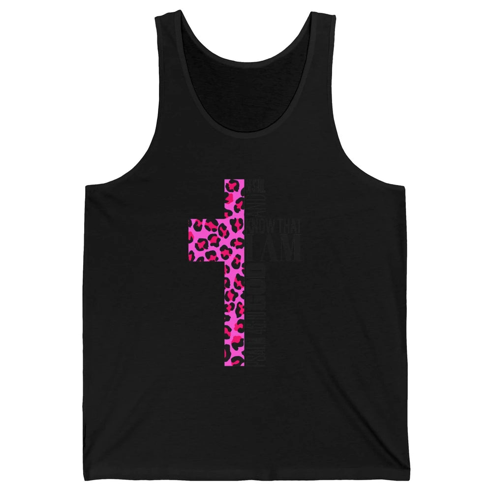 Religious Cute Be Still Bible Christian Pink Cheetah Cross Unisex Jersey Tank