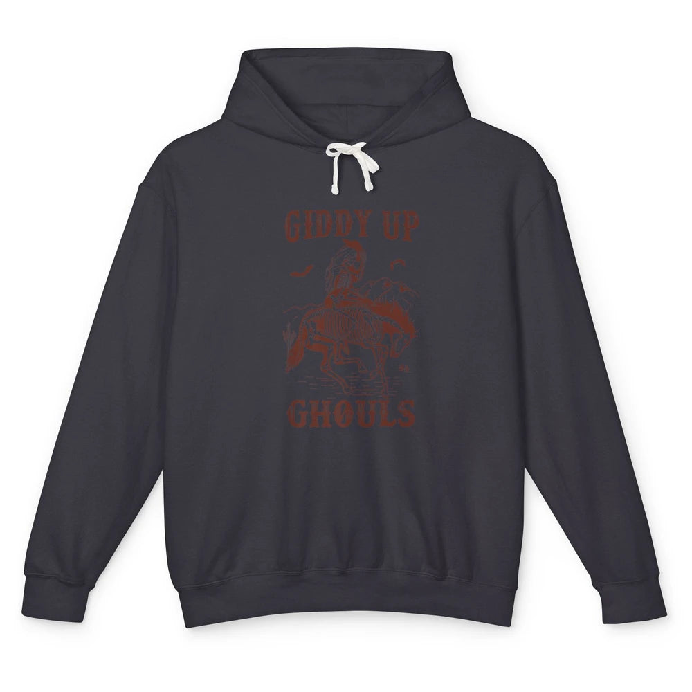 Retro Giddy Up Ghouls Skeleton Western Cowgirl Howdy Cowboy Unisex Lightweight Hoodie