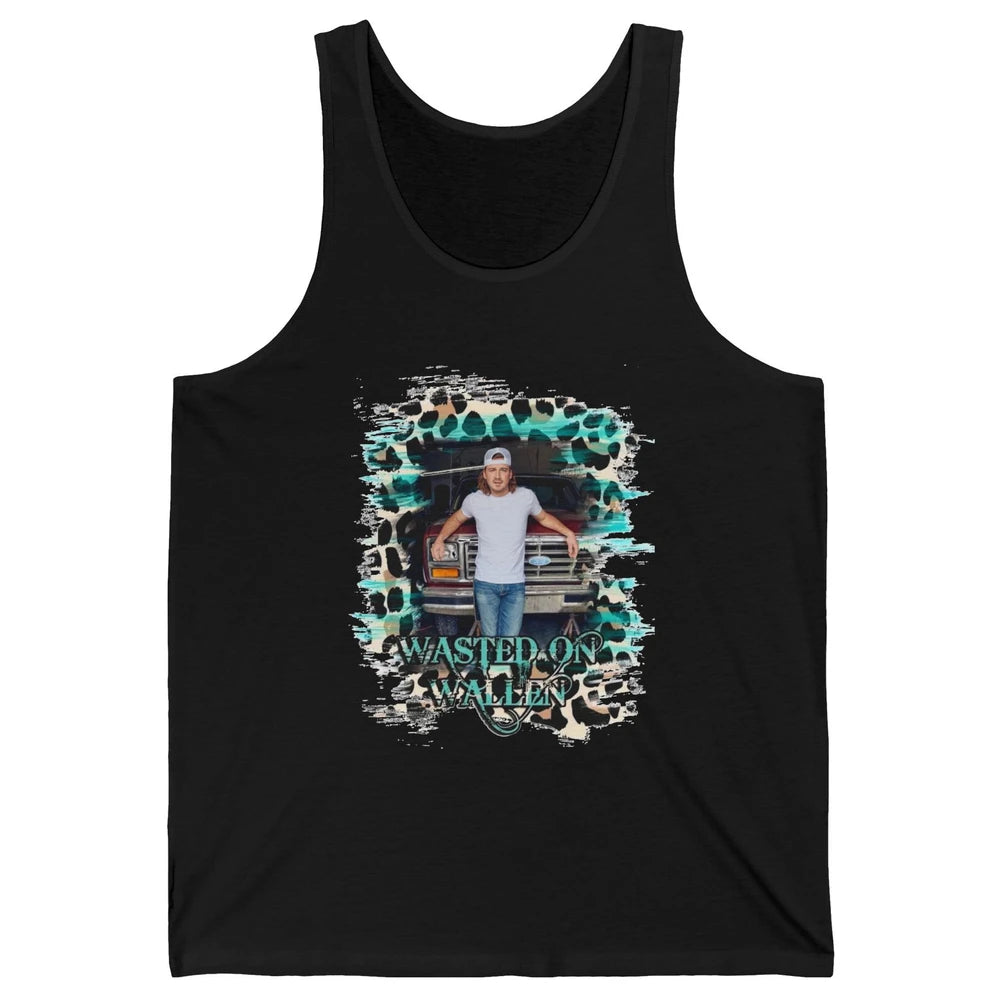 Retro Leopard Wasted On Wallen Turquoise Western Country Unisex Jersey Tank