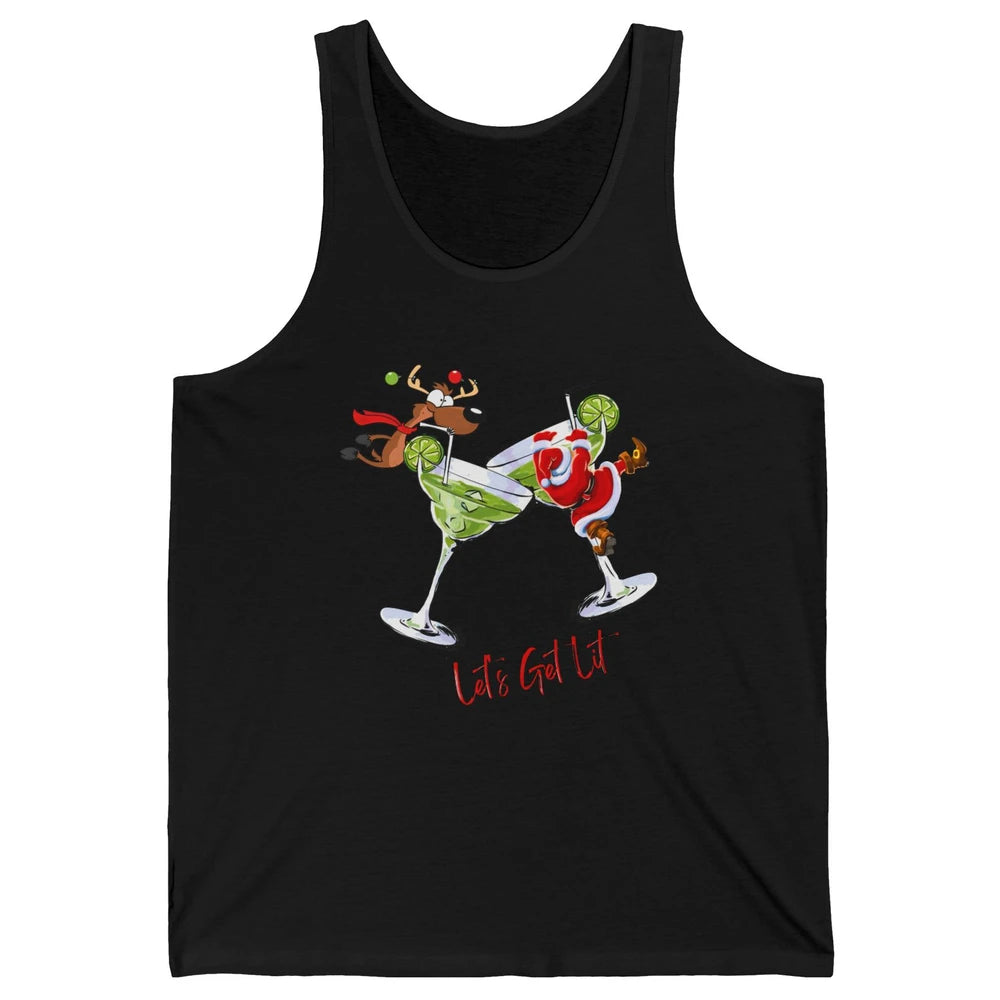 Party Santa & Reindeer Cocktail Glasses Let's Get Lit Xmas Unisex Jersey Tank