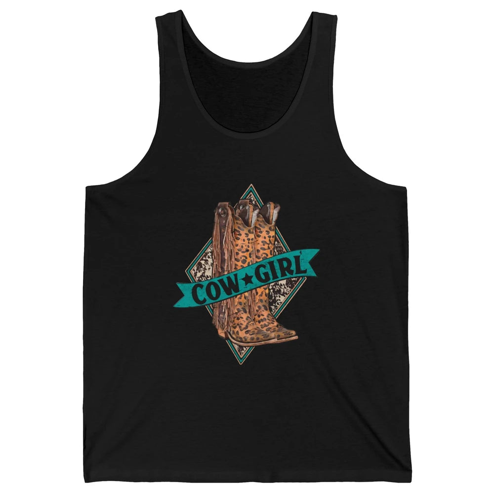 Retro Leopard Cowgirl Boots Western Country Cowboy Rodeo Dad Unisex Jersey Tank