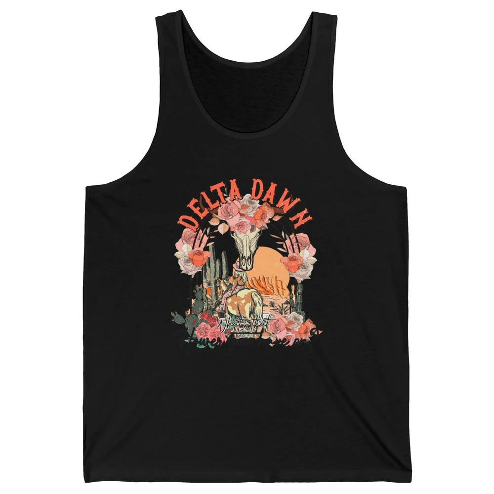 Retro Bull Skull Desert Cowgirl Delta Dawn Western Country Unisex Jersey Tank