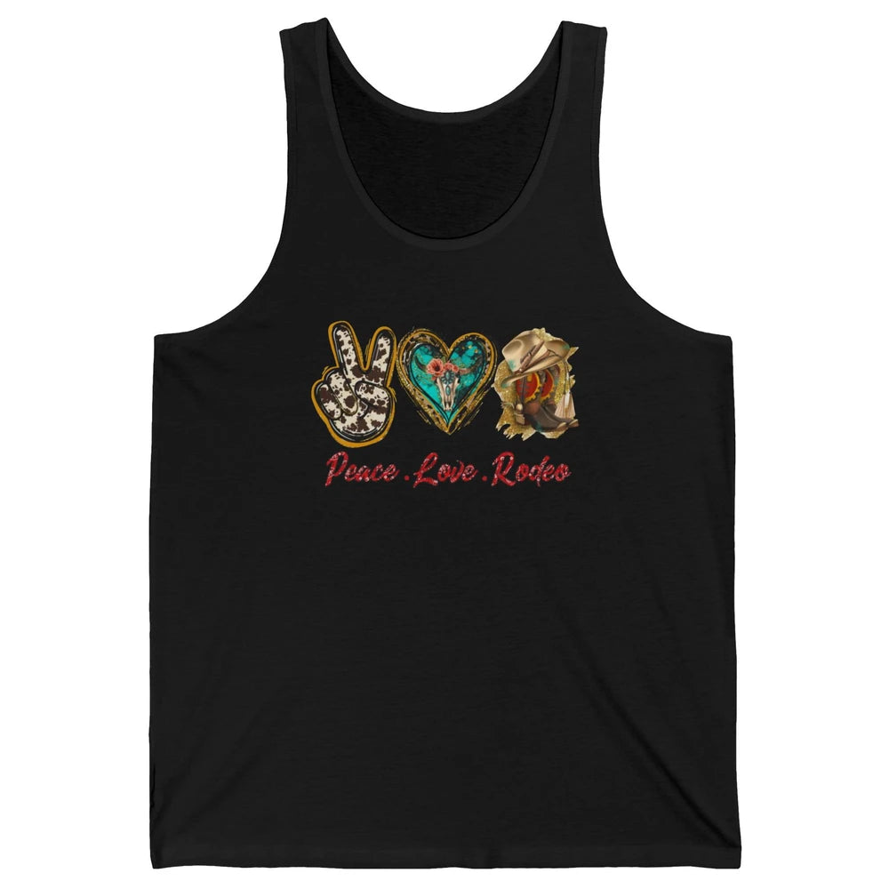 Retro Peace Love Rodeo Cowboy Boots Western Country Cowgirl Unisex Jersey Tank