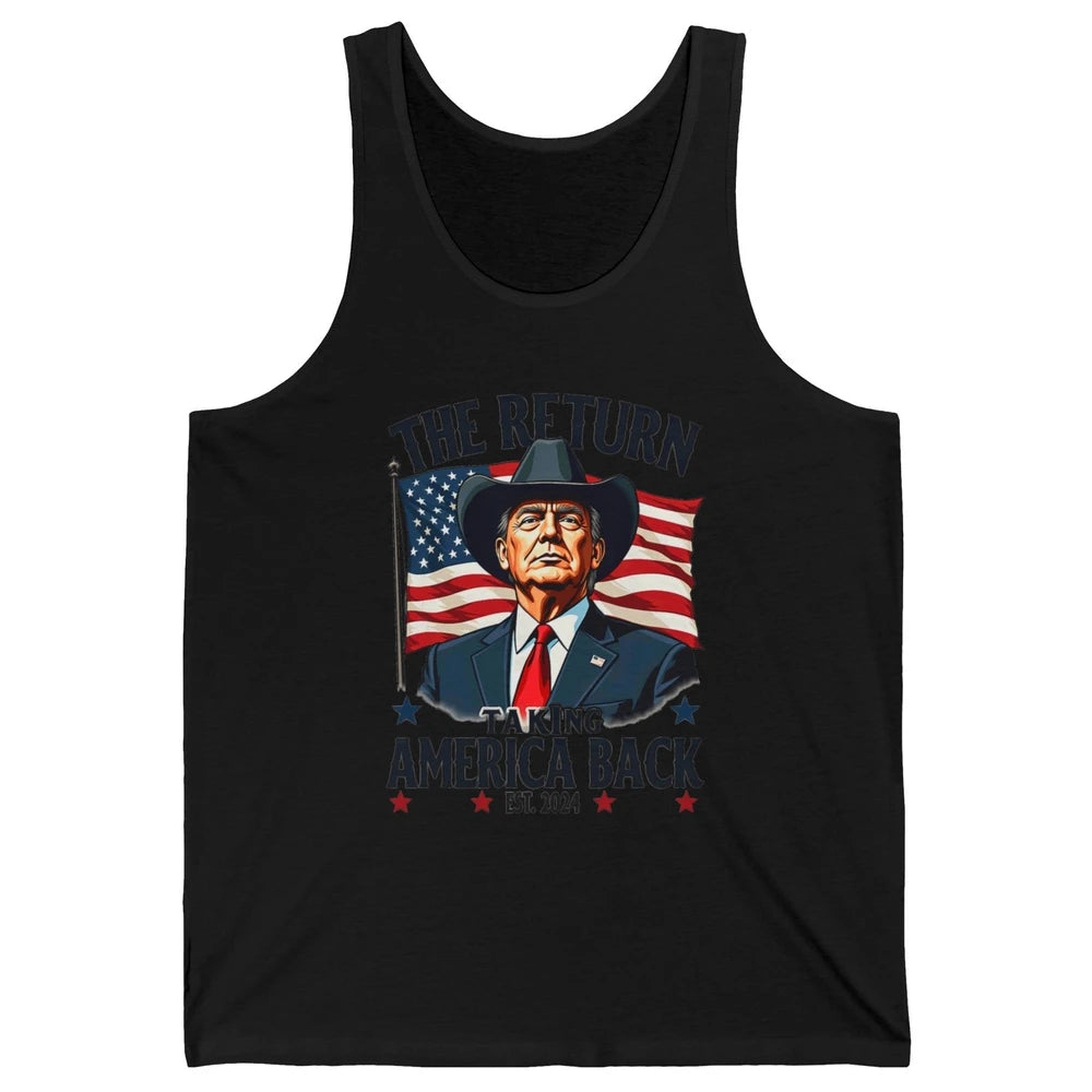 Patriotic President Donald Trump Cowboy Taking America Back Republican Political Rodeo USA Unisex Jersey Tank