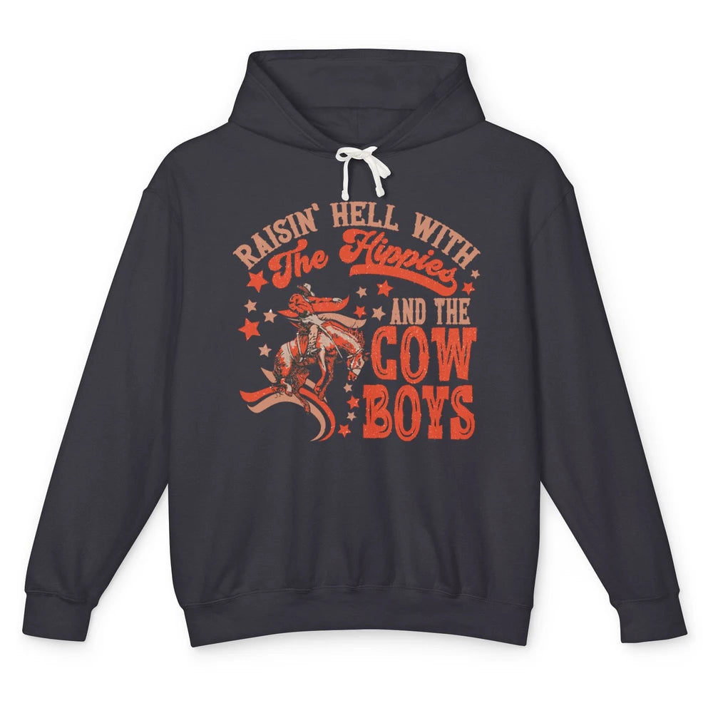 Retro Cowboy Horsing Rasing Hell With Hippie Western Country Unisex Lightweight Hoodie