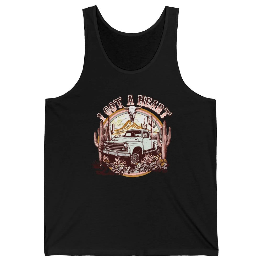 Retro Desert Bull Skull I Got A Heart Like A Truck Western Unisex Jersey Tank